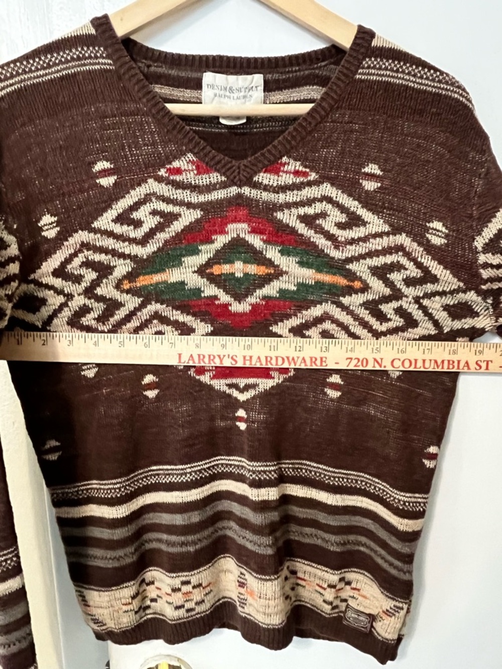Vintage Ralph Lauren Denim & Supply V-neck Sweater Aztec Southwest Women’s S 90s - Picture 3 of 6